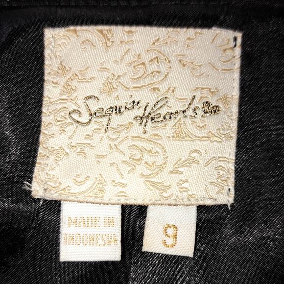 Sequin Hearts BlkWhite 3/4 Bell sleeve Peter Pan Collar front button Blazer 9 - Picture 9 of 11